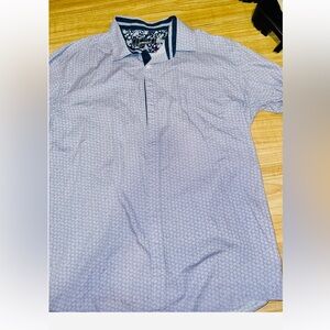 Coastal Men’s Button Down Shirt XL Short Sleeve Micro Paisley Contrast Collar